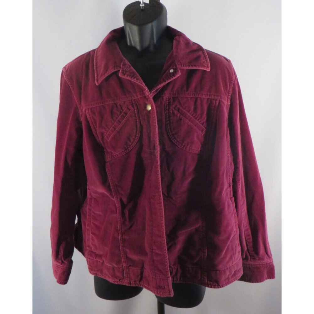 Caribbean Joe Chambray Cotton Maroon Button Down Shirt Zip Breast Pockets XL